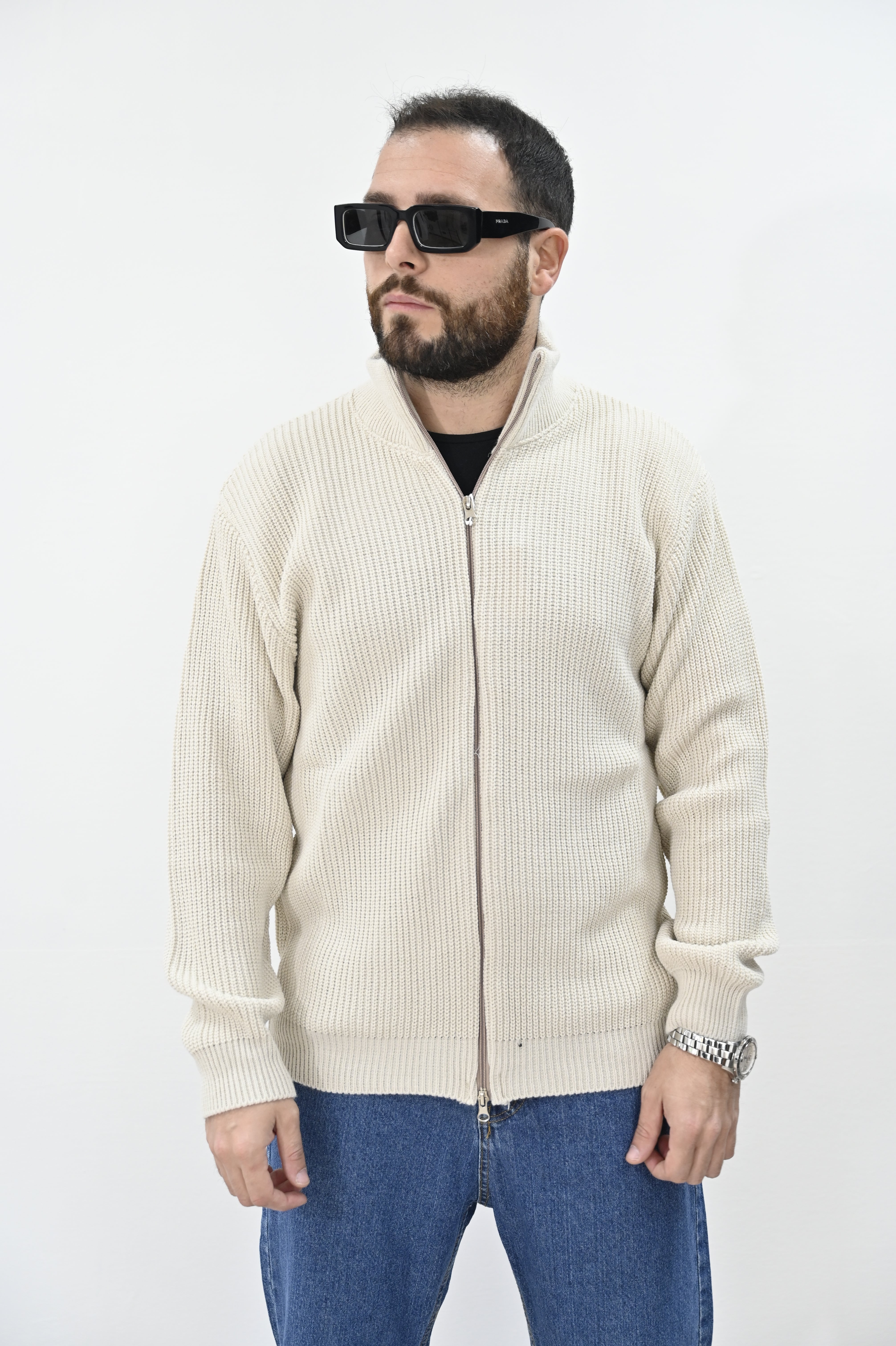 Maglione zip beige Nope