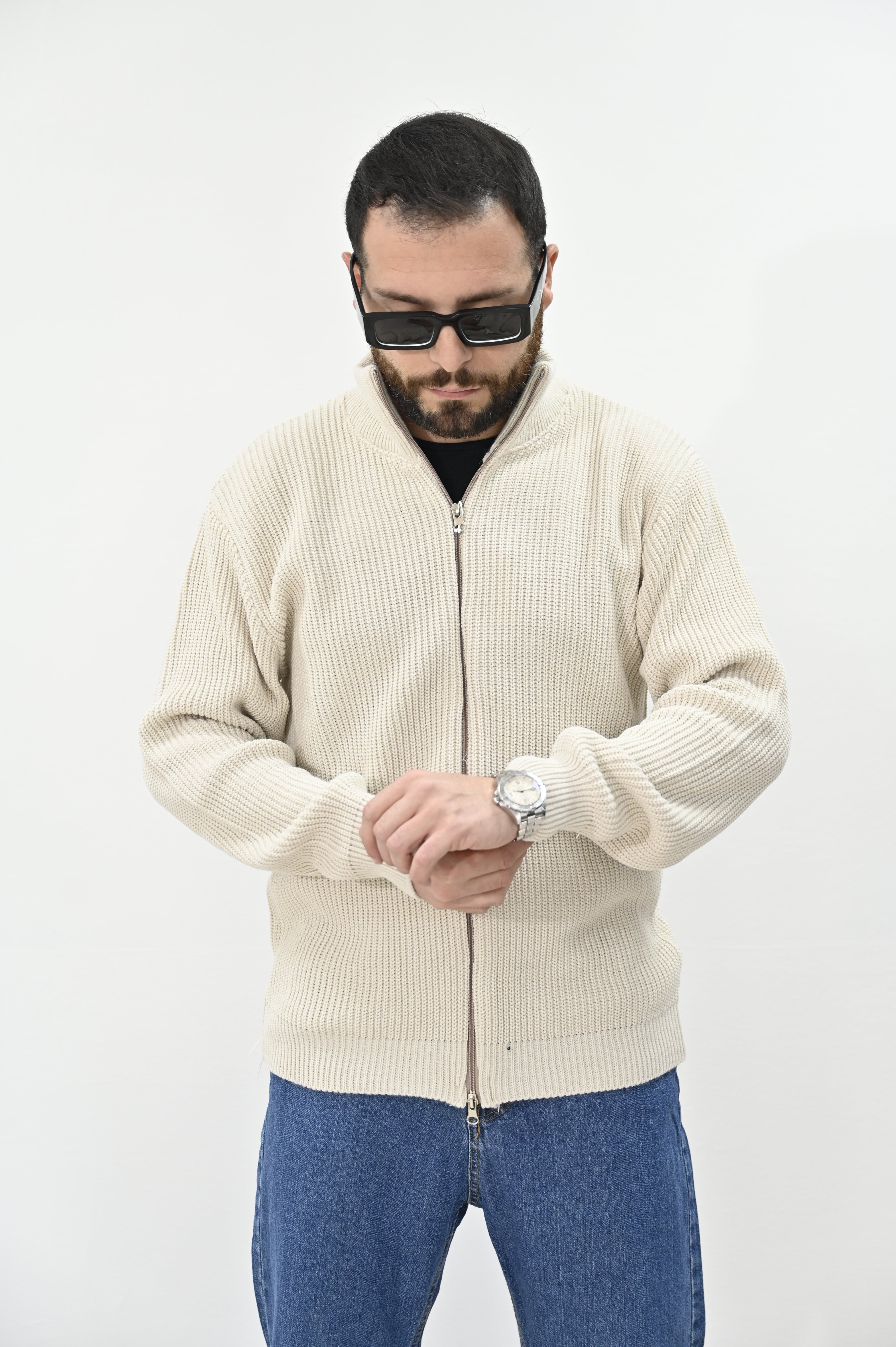 Maglione zip beige Nope