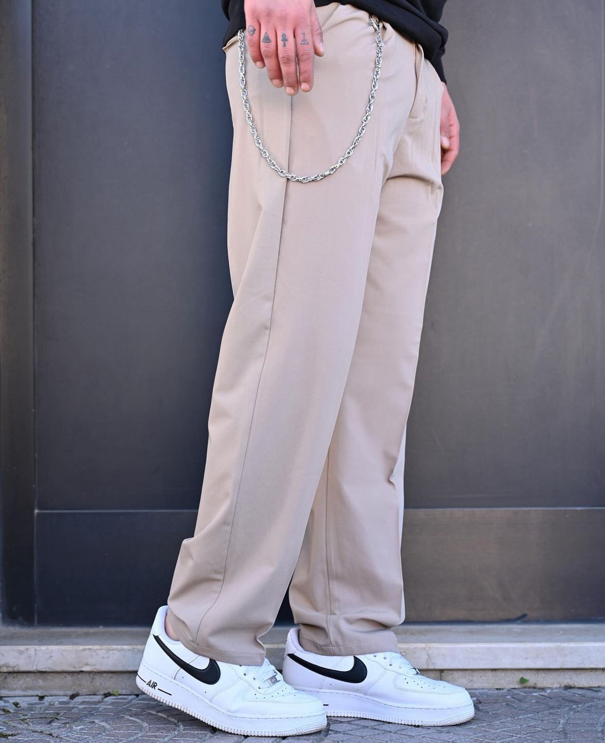 Pantalone loose fit beige