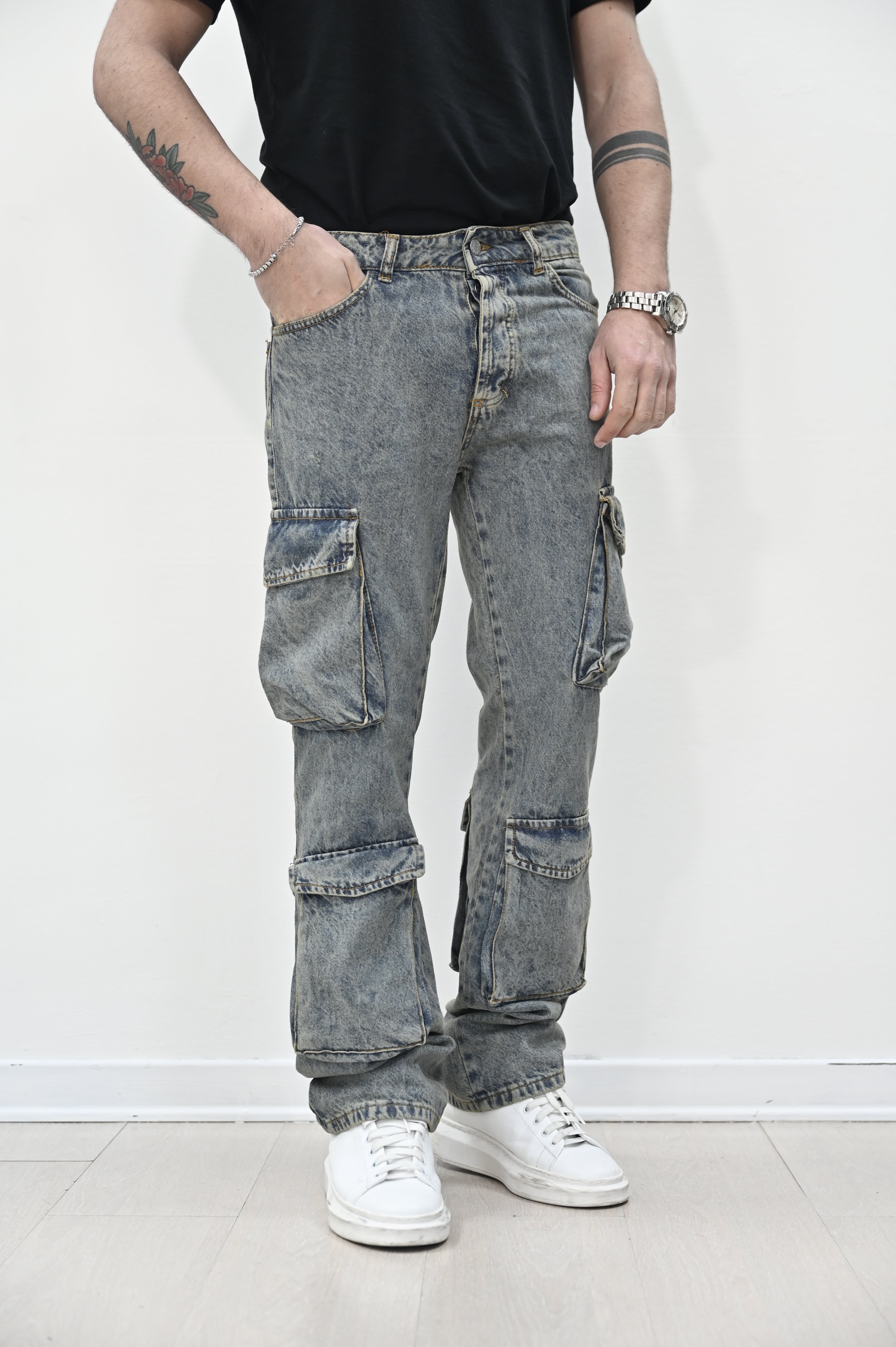 Jeans cargo sabbiato