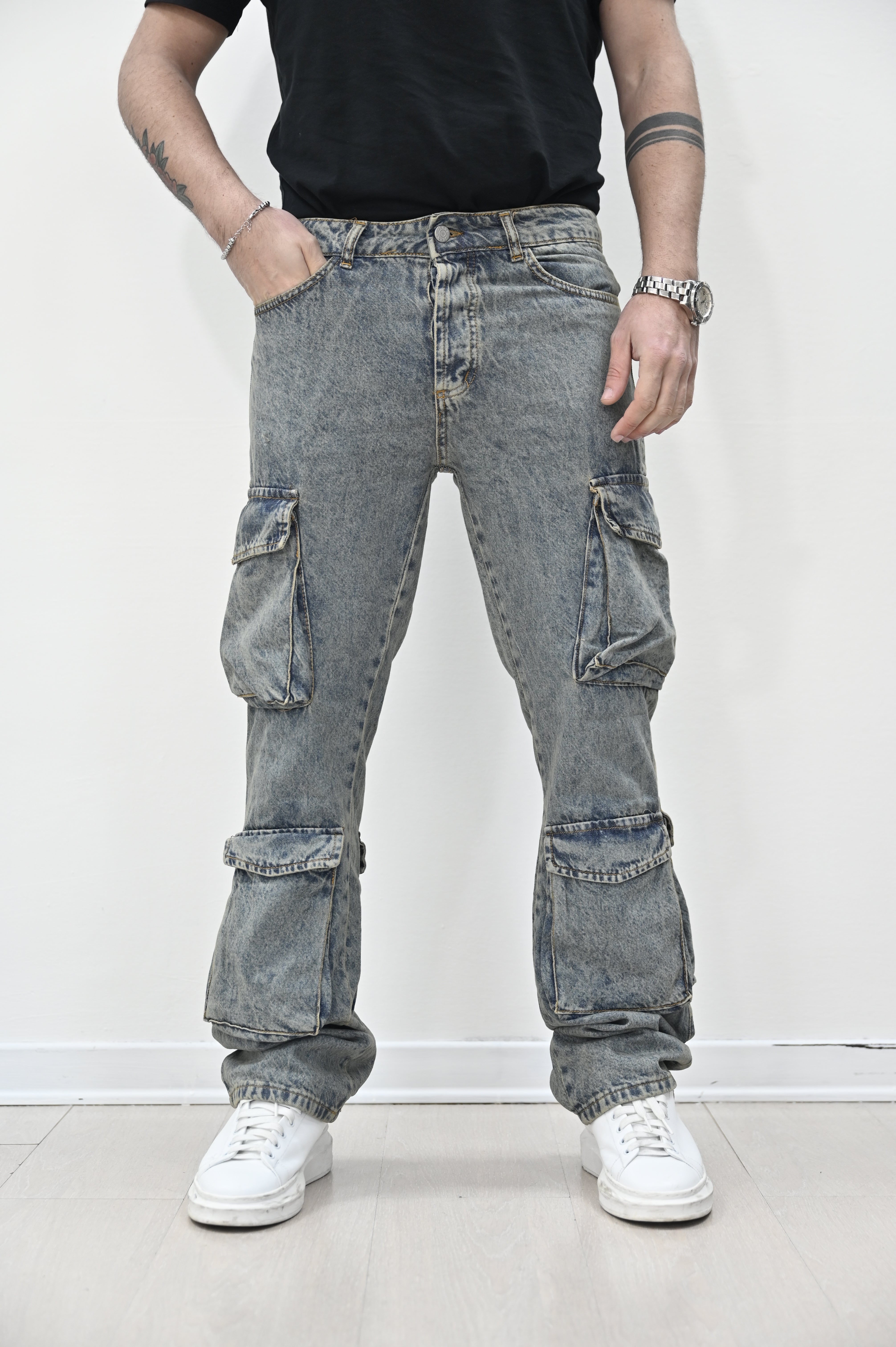 Jeans cargo sabbiato