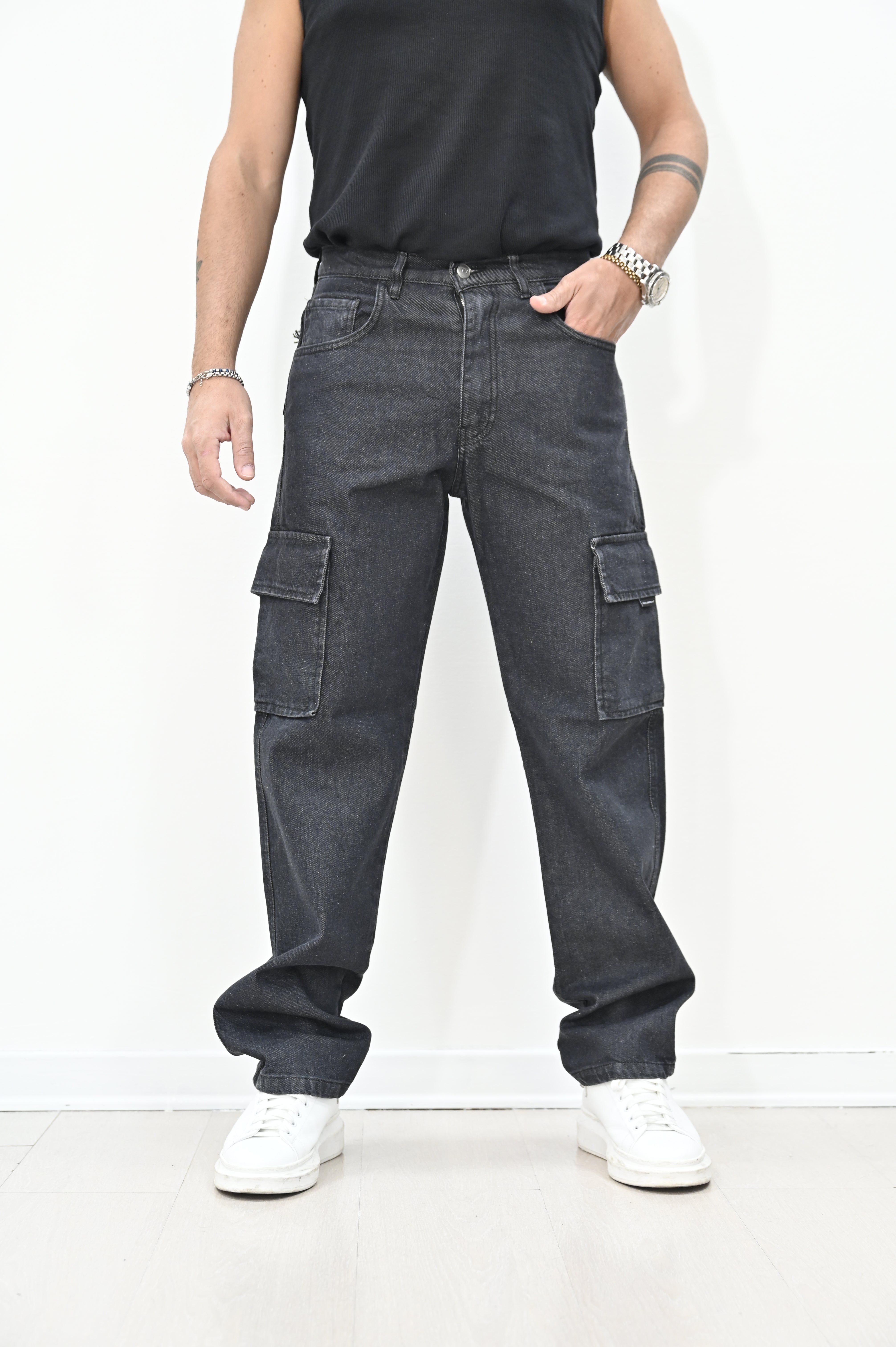 Jeans loose tasconato grigio NJB