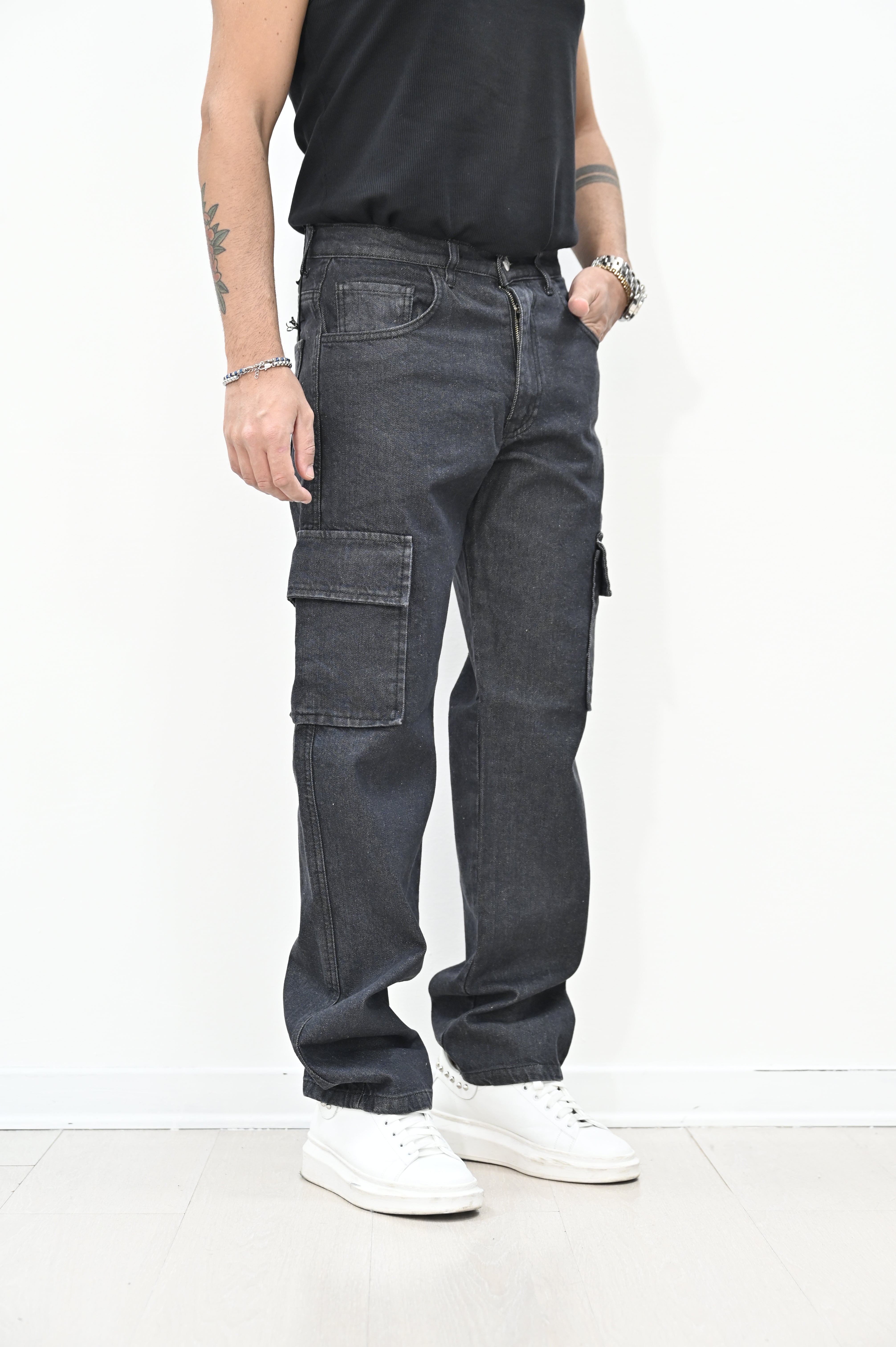 Jeans loose tasconato grigio NJB