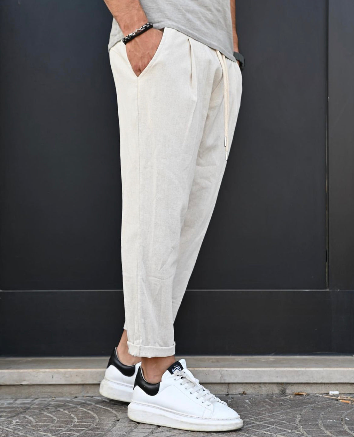 Pantalone lino beije